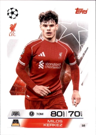 16 Milos Kerkez Liverpool Base Match Attax 2025/26
