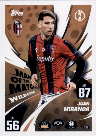 339 Juan Miranda Bologna Man of the Match Wildcard Match Attax 2025/26