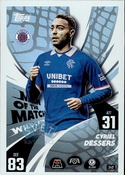 342 Cyriel Dessers Rangers FC Man of the Match Wildcard Match Attax 2025/26