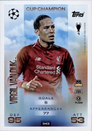 343 Virgil van Dijk Liverpool Cup Champion Match Attax 2025/26