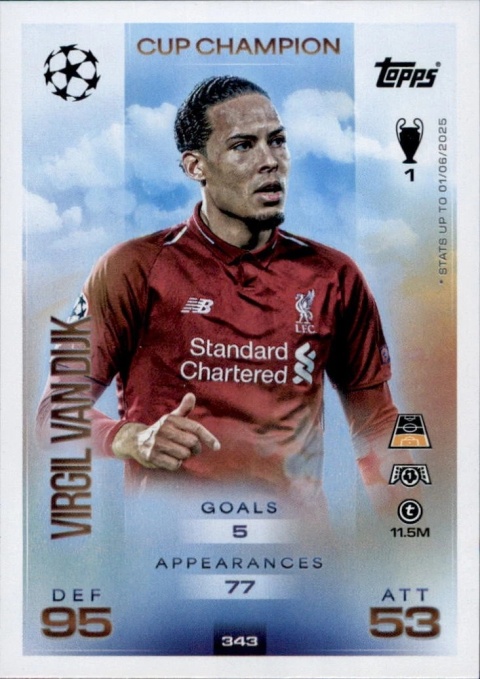 343 Virgil van Dijk Liverpool Cup Champion Match Attax 2025/26