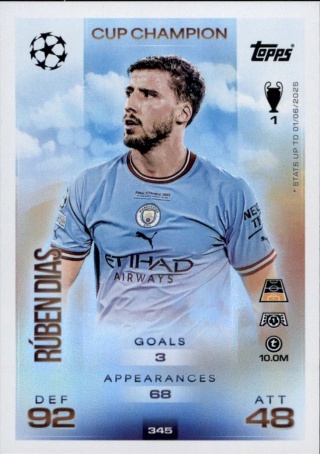 345 Rúben Dias Manchester City Cup Champion Match Attax 2025/26