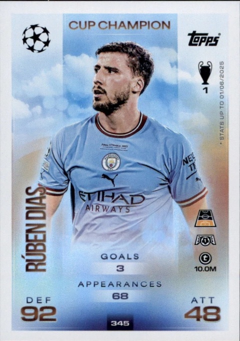 345 Rúben Dias Manchester City Cup Champion Match Attax 2025/26