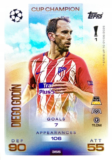 355 Diego Gódin Atlético Madryt Cup Champion Match Attax 2025/26