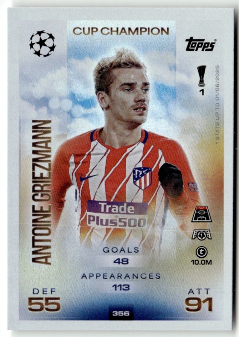 356 Antoine Griezmann Atlético Madryt Cup Champion Match Attax 2025/26