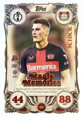 437 Patrik Schick Bayer Leverkusen Magic Memories Match Attax 2025/26