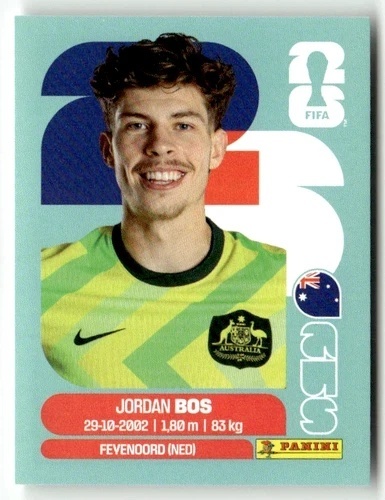 AUS6 Jordan Bos Australia Base Naklejki FIFA World Cup 2026 Panini