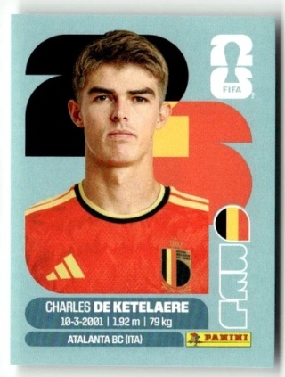 BEL17 Charles De Ketelaere Belgia Base Naklejki FIFA World Cup 2026 Panini