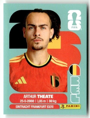 BEL3 Arthur Theate Belgia Base Naklejki FIFA World Cup 2026 Panini