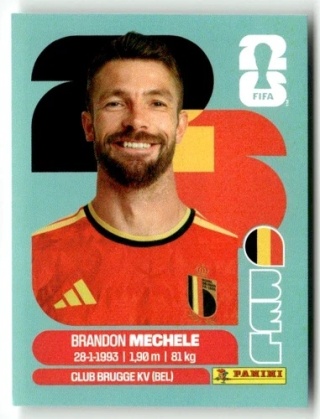 BEL6 Brandon Mechele Belgia Base Naklejki FIFA World Cup 2026 Panini