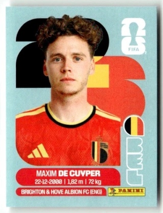 BEL7 Maxim De Cuyper Belgia Base Naklejki FIFA World Cup 2026 Panini