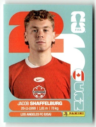 CAN14 Jacob Shaffelburg Kanada Base Naklejki FIFA World Cup 2026 Panini