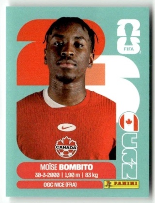 CAN8 Moïse Bombito Kanada Base Naklejki FIFA World Cup 2026 Panini
