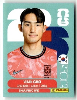 KOR5 Yu-min Cho Korea Południowa Base Naklejki FIFA World Cup 2026 Panini