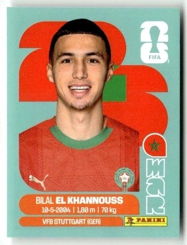 MAR14 Bilal El Khannouss Maroko Base Naklejki FIFA World Cup 2026 Panini