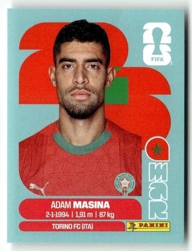 MAR9 Adam Masina Maroko Base Naklejki FIFA World Cup 2026 Panini