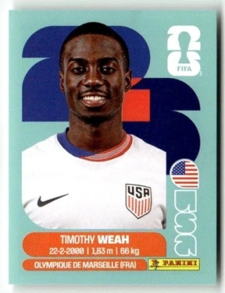 USA12 Timothy Weah USA Base Naklejki FIFA World Cup 2026 Panini