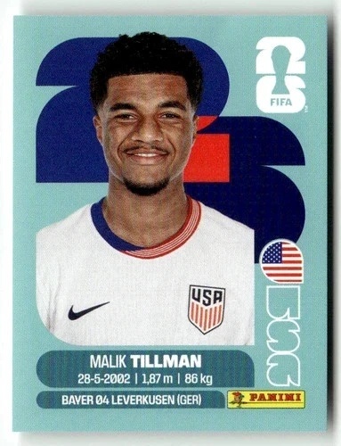 USA15 Malik Tillman USA Base Naklejki FIFA World Cup 2026 Panini