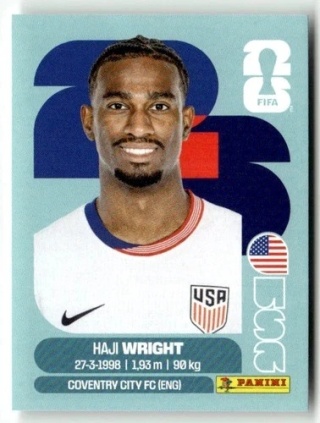 USA19 Haji Wright USA Base Naklejki FIFA World Cup 2026 Panini