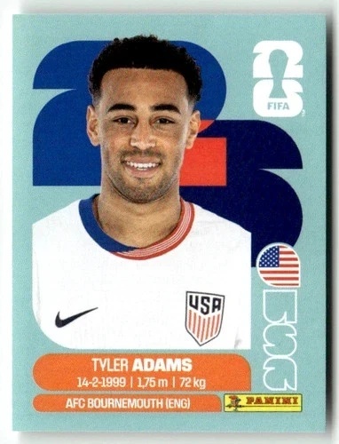 USA8 Tyler Adams USA Base Naklejki FIFA World Cup 2026 Panini