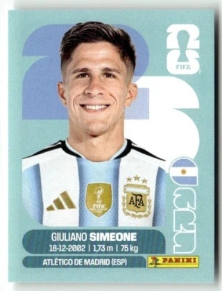 ARG20 Giuliano Simeone Argentyna Base Naklejki FIFA World Cup 2026 Panini