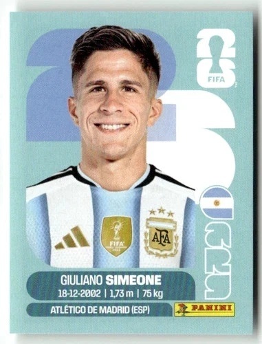 ARG20 Giuliano Simeone Argentyna Base Naklejki FIFA World Cup 2026 Panini