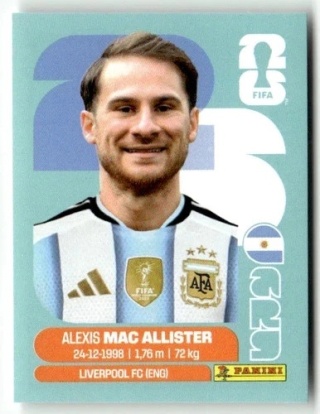 ARG9 Alexis Mac Allister Argentyna Base Naklejki FIFA World Cup 2026 Panini