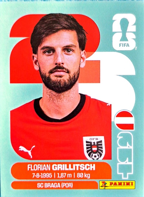 AUT14 Florian Grillitsch Austria Base Naklejki FIFA World Cup 2026 Panini