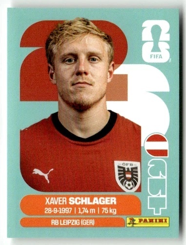 AUT10 Xaver Schlager Austria Base Naklejki FIFA World Cup 2026 Panini