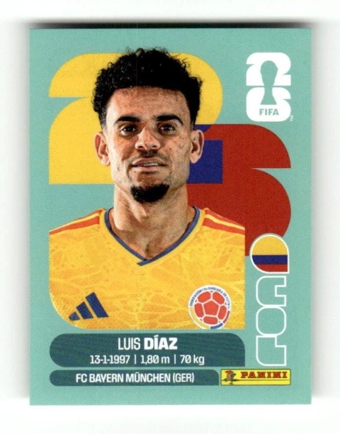 COL20 Luis Diaz Kolombia Base Naklejki FIFA World Cup 2026 Panini