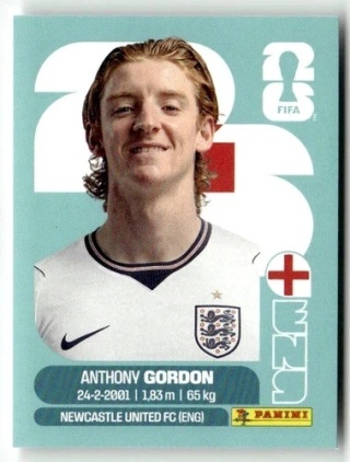 ENG15 Anthony Gordon Anglia Base Naklejki FIFA World Cup 2026 Panini