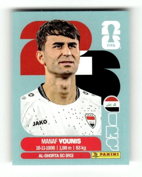 IRQ8 Manaf Younis Irak Base Naklejki FIFA World Cup 2026 Panini