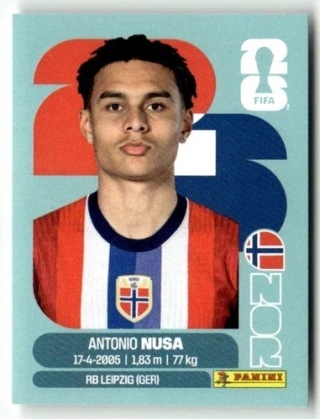 NOR19 Antonio Nusa Norwegia Base Naklejki FIFA World Cup 2026 Panini