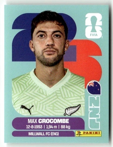 NZL2 Max Crocombe Payne Nowa Zelandia Base Naklejki FIFA World Cup 2026 Panini