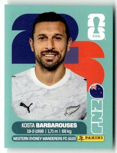 NZL20 Kosta Barbarouses Nowa Zelandia Base Naklejki FIFA World Cup 2026 Panini
