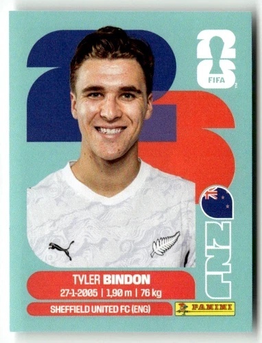 NZL7 Tyler Bindon Nowa Zelandia Base Naklejki FIFA World Cup 2026 Panini