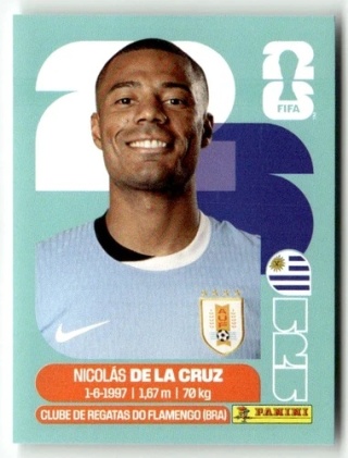 URU15 Nicolás de la Cruz Urugwaj Base Naklejki FIFA World Cup 2026 Panini