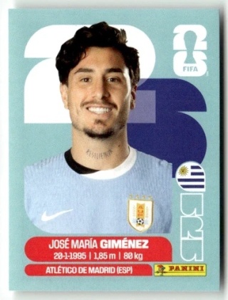 URU5 José María Giménez Urugwaj Base Naklejki FIFA World Cup 2026 Panini