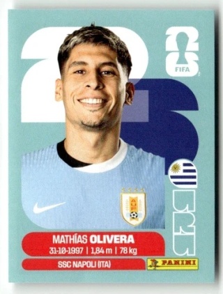 URU7 Mathias Olivera Urugwaj Base Naklejki FIFA World Cup 2026 Panini