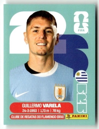 URU8 Guillermo Varela Urugwaj Base Naklejki FIFA World Cup 2026 Panini