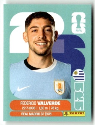 URU10 Federico Valverde Urugwaj Base Naklejki FIFA World Cup 2026 Panini