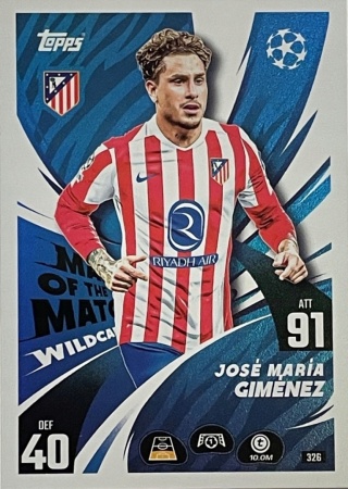326 José María Giménez Atlético Madryt Man of the Match Wildcard Match Attax 2025/26