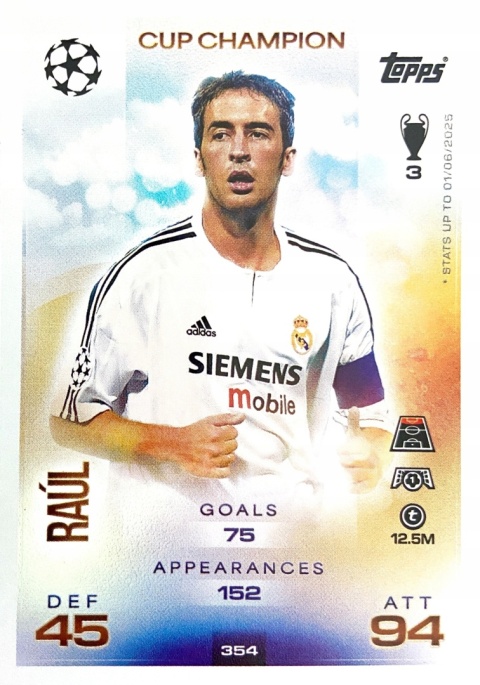 354 Raúl Real Madryt Cup Champion Match Attax 2025/26