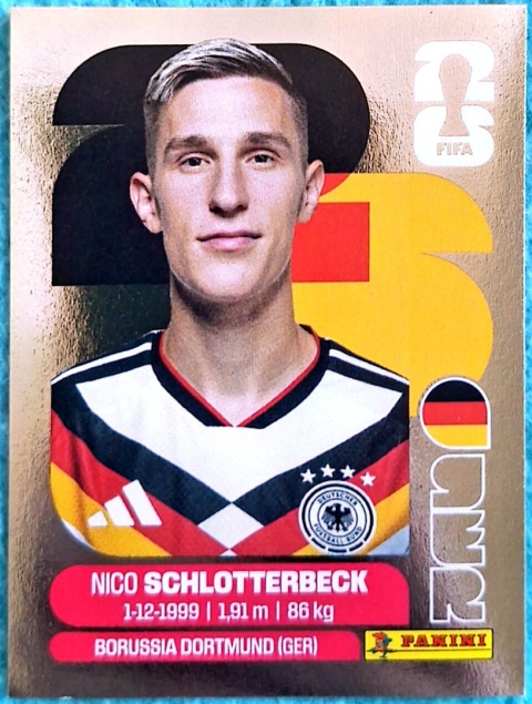 GER-P5 Nico Schlotterbeck Niemcy Base Naklejki FIFA World Cup 2026 Panini