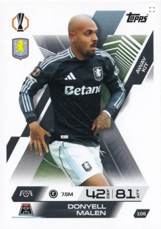 106 Malen Aston Villa Away Kit Match Attax Extra 2025/26