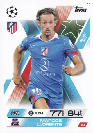 111 Llorente Atletico Madryt Club Away Kit Match Attax Extra 2025/26
