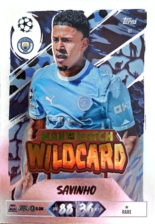 41 Savinho Manchester City Man of the Match Wildcard Match Attax 2026/27