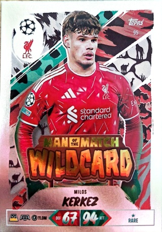 95 Milos Kerkez Liverpool Man of the Match Wildcard Match Attax 2026/27
