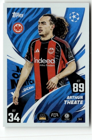 341 Arthur Theate Eintracht Frankfurt Man of the Match Wildcard Match Attax 2025/26