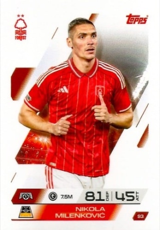 93 Nikola Milenković Nottingham Forest Base Match Attax 2025/26